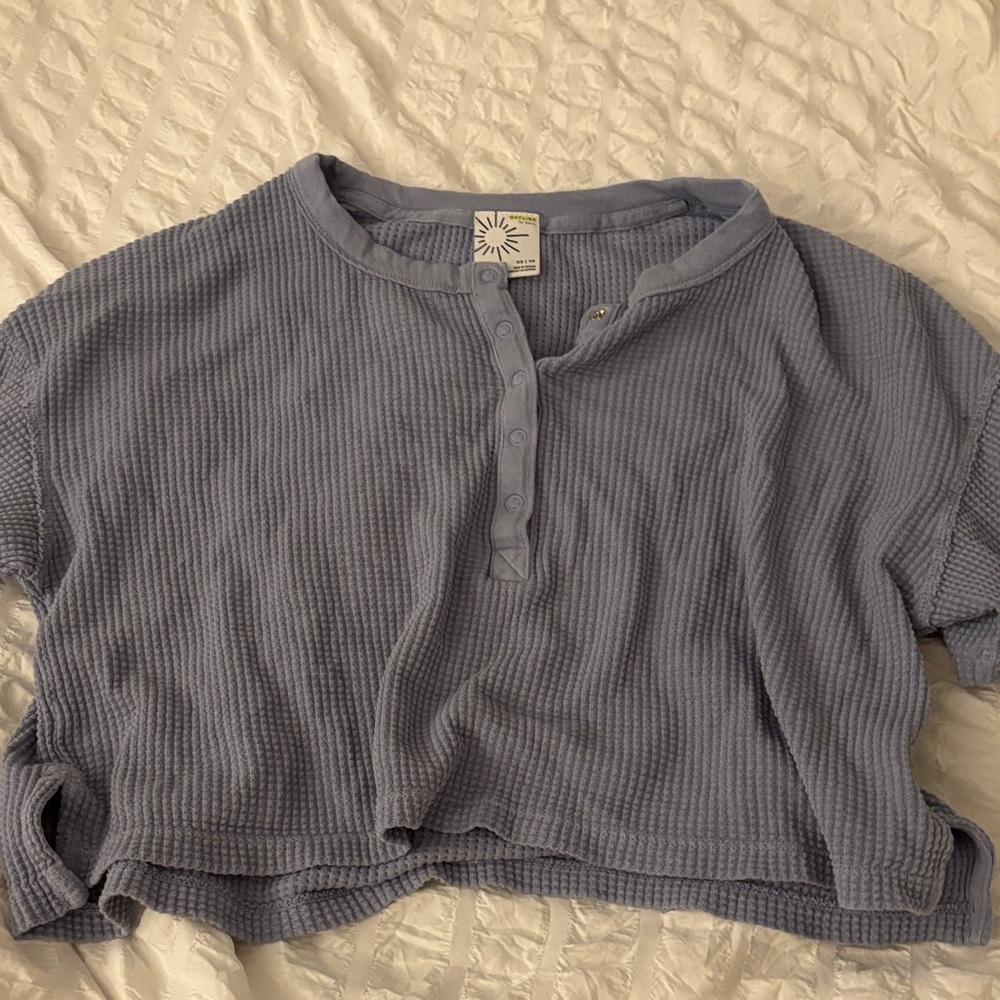 Blue Waffle Knit Henley Top